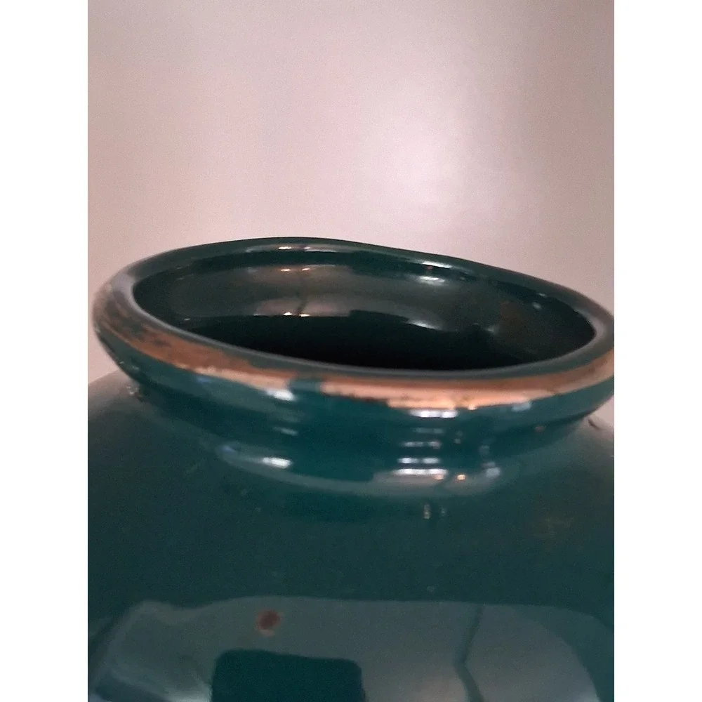 Vintage Japanese Teal Green Porcelain Vase Gold Imperial Carriage Floral 8in